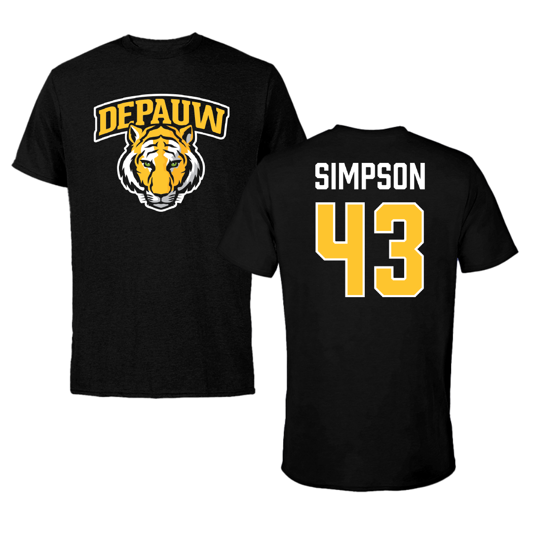 DePauw University Football Black Performance Tee - #43 Clark Simpson