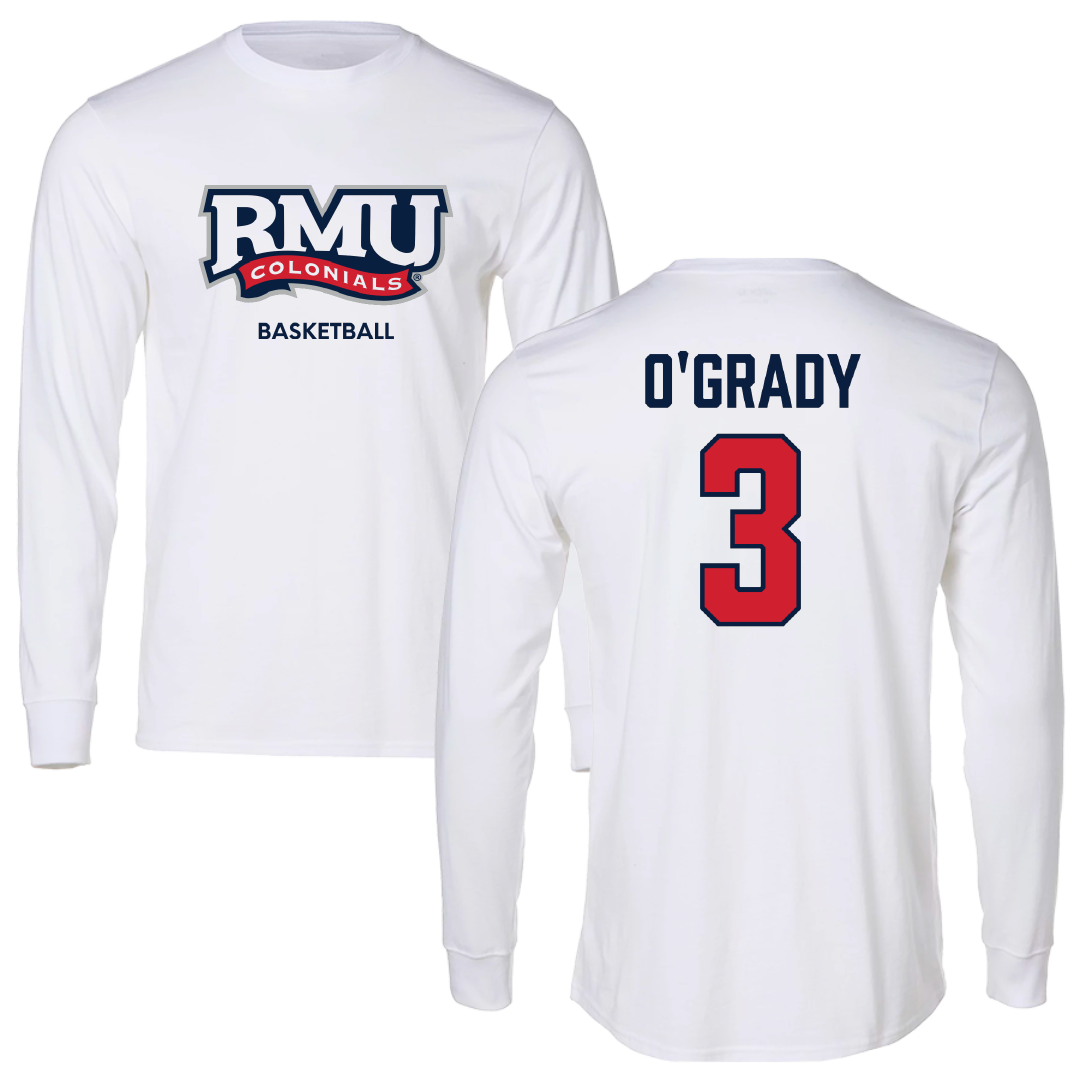 Robert Morris University Basketball (M) White Performance Long Sleeve - #3 Tanner O'Grady