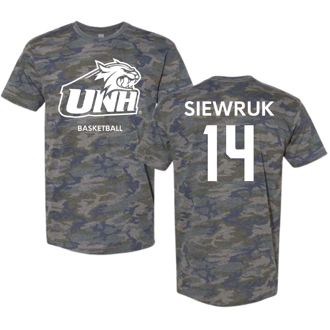University of New Hampshire Basketball (M) Vintage Camo Tee - #14 Antoni Siewruk