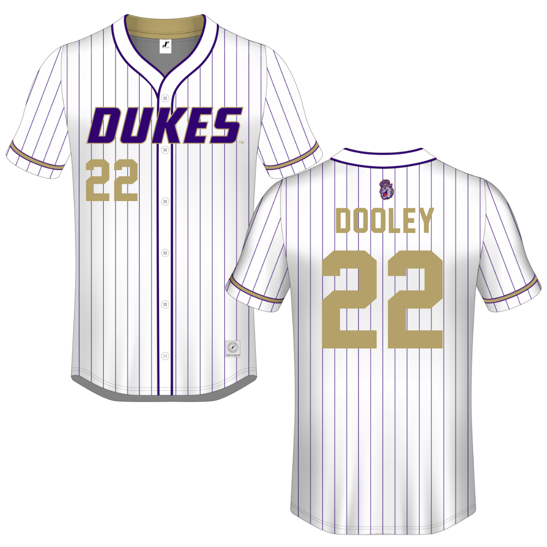 James Madison University White Pinstripe Button-Down Jersey - #22 Ryan Dooley