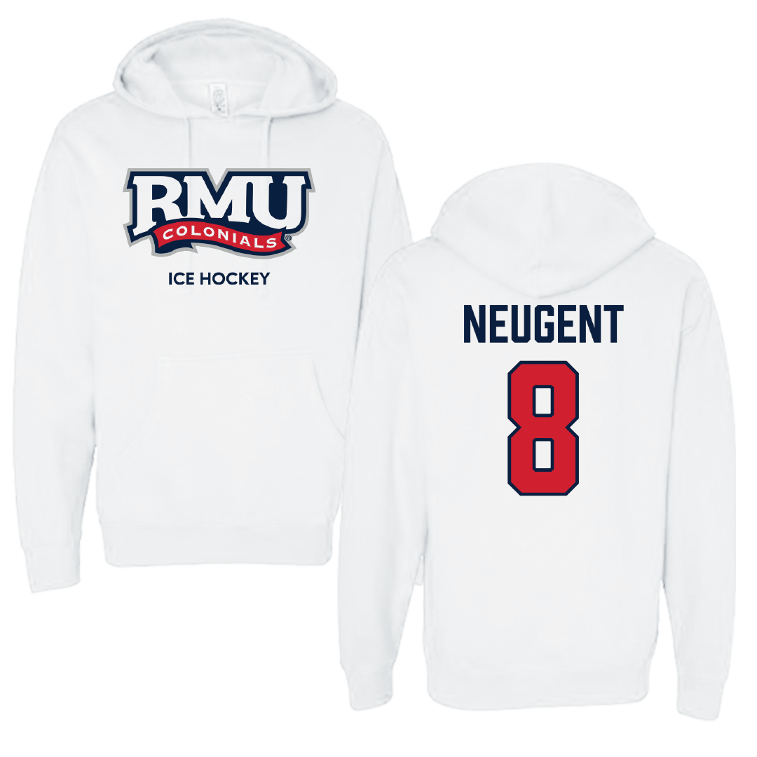 Robert Morris University Ice Hockey (W) White Colonials Hoodie - #8 Mya Neugent