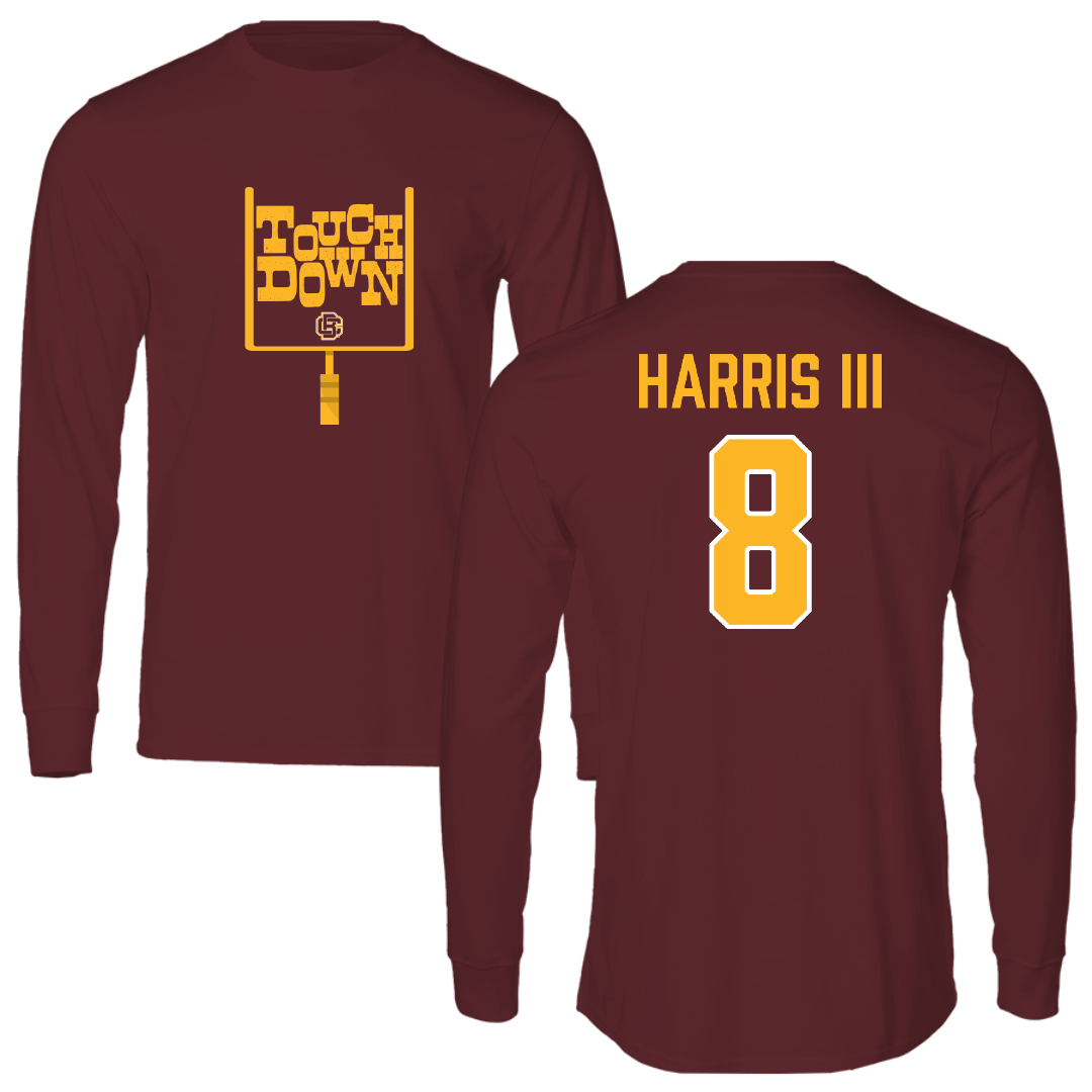 Bethune-Cookman University Football Maroon Touchdown Long Sleeve - #8 Johnny B Harris III