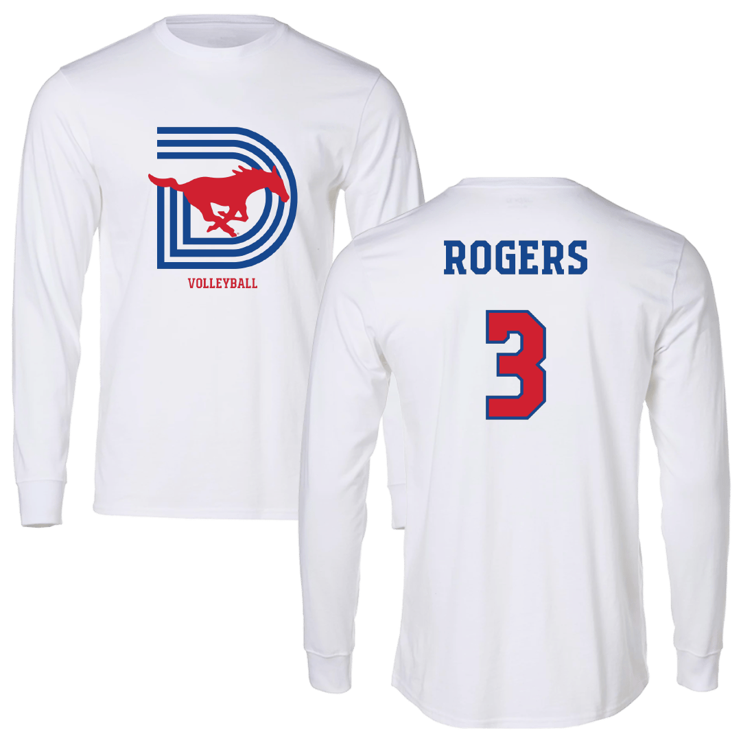 Southern Methodist University Volleyball (W) White Long Sleeve - #3 Kennedi Rogers