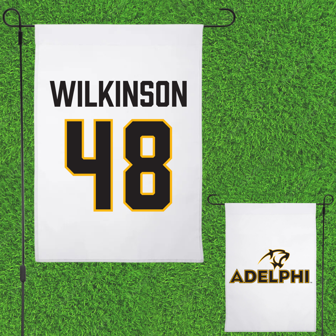 Adelphi University Baseball White Garden Flag - #48 Justin Wilkinson