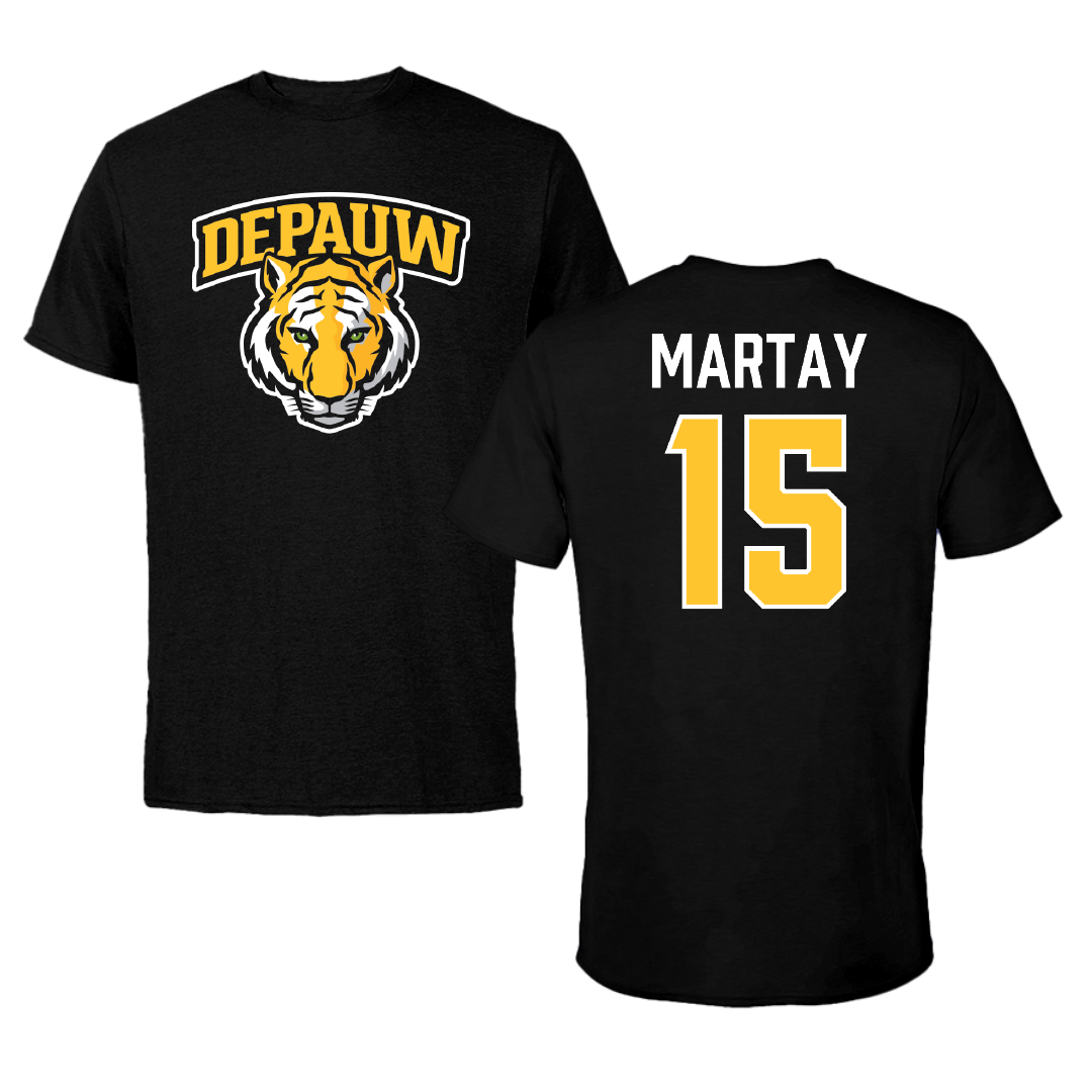DePauw University Lacrosse (M) Black Tee - #15 Trevor Martay