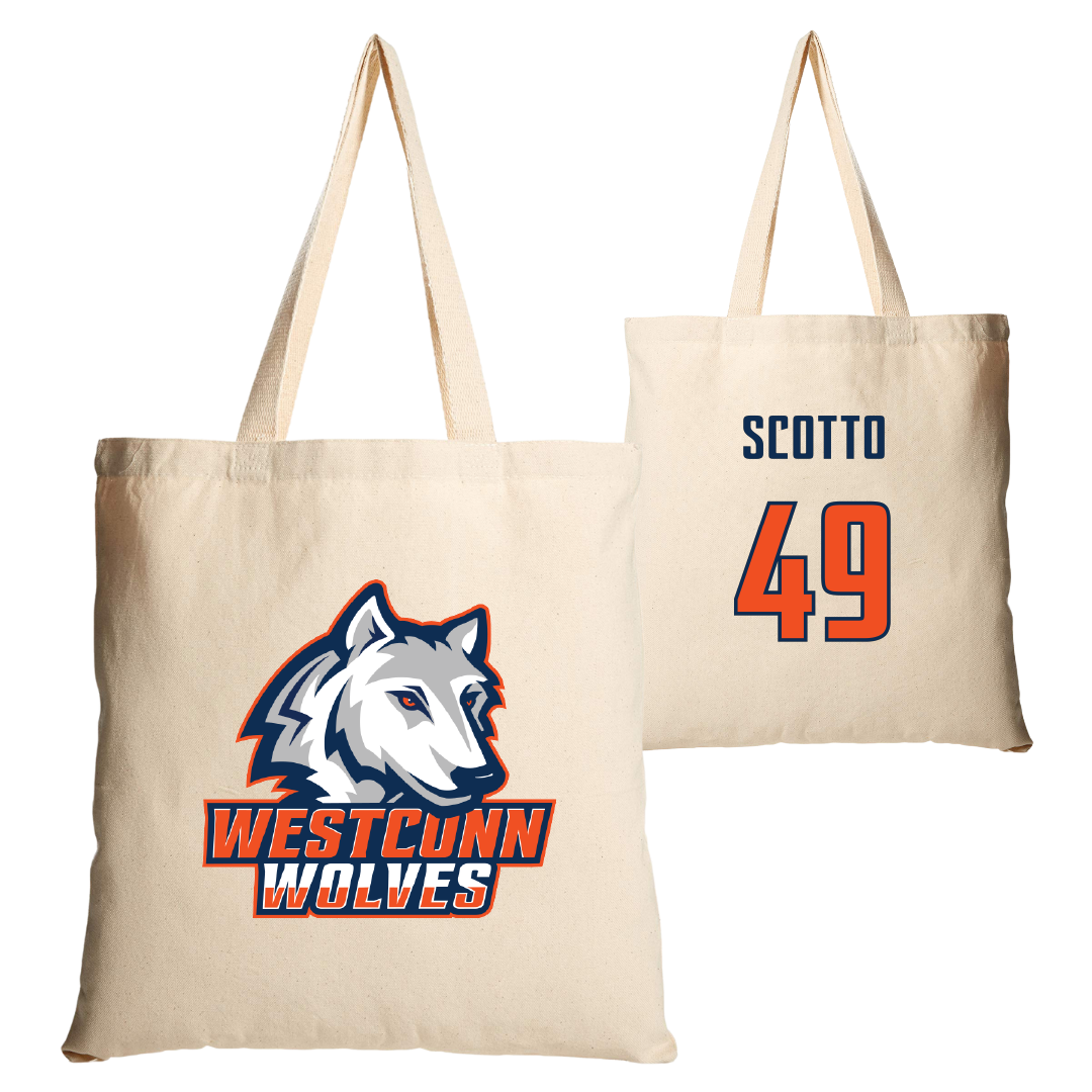 Western Connecticut State University Baseball Tan Canvas Tote Bag - #49 Gregory Scotto