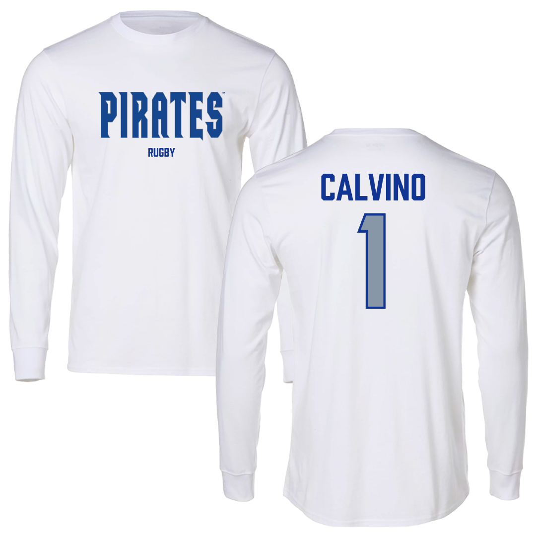 Seton Hall University Rugby (M) White Performance Long Sleeve - #1 Cayden Calvino