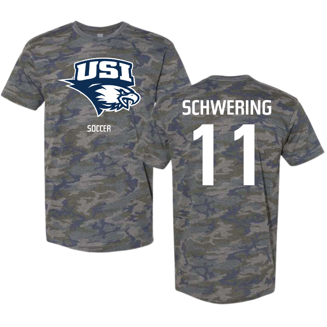 University of Southern Indiana Soccer (M) Vintage Camo Tee - #11 John Edward Schwering