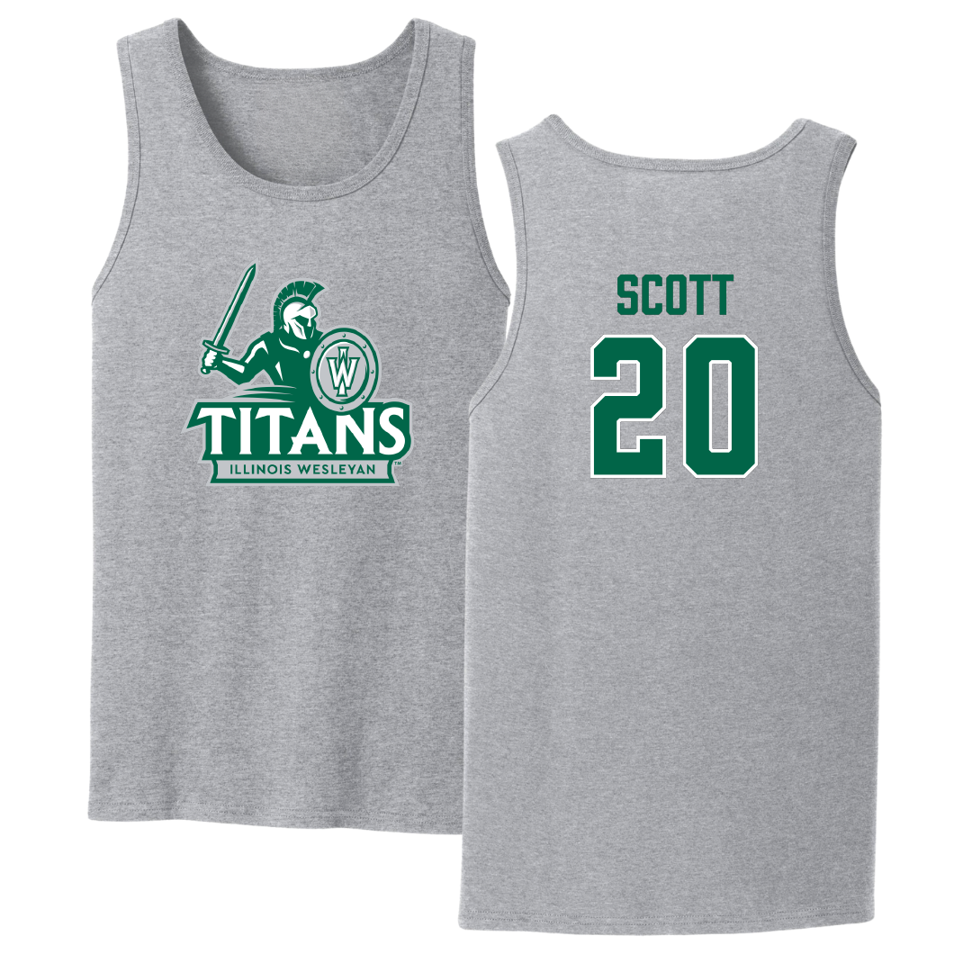 Illinois Wesleyan University Football Sport Gray Tank Top - #20 Jahari Scott