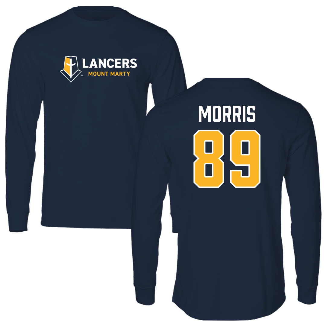 Mount Marty University Football Navy Performance Long Sleeve - #89 Corwin Morris