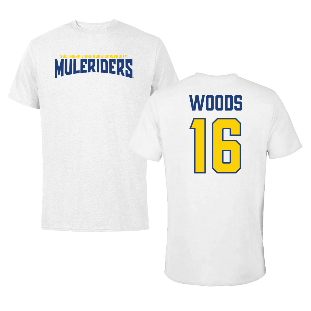 Southern Arkansas University Football White Classic Tee - #16 Johnny Woods