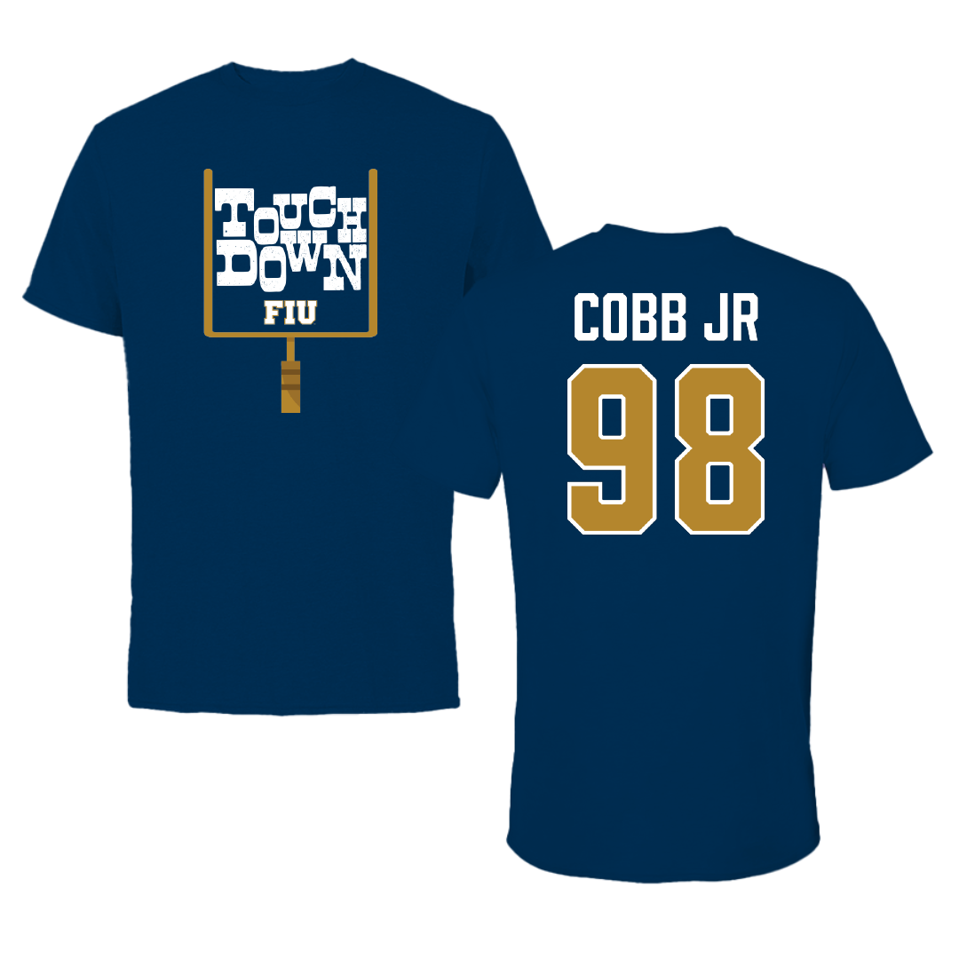 Florida International University Football Navy Touchdown Performance Tee - #98 Antoine Cobb Jr