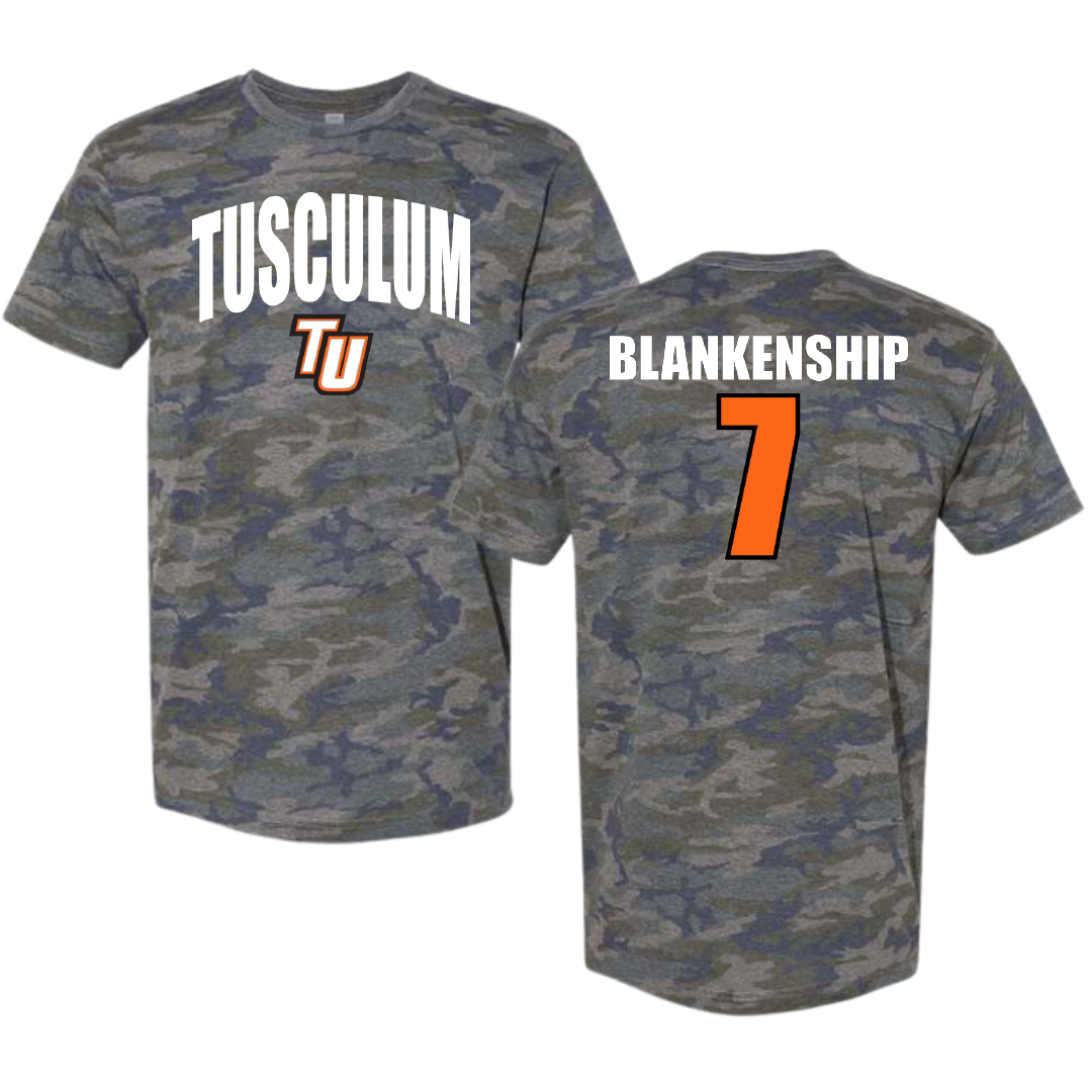 Tusculum University Volleyball (M) Vintage Camo Tee - #7 Kevin Blankenship