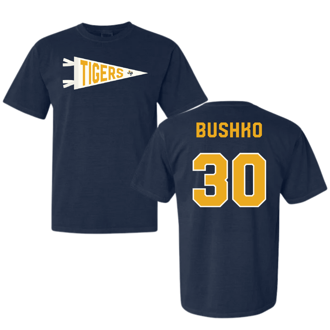 East Texas Baptist University Baseball Navy Pennant Comfort Colors Tee - #30 Nolan Bushko