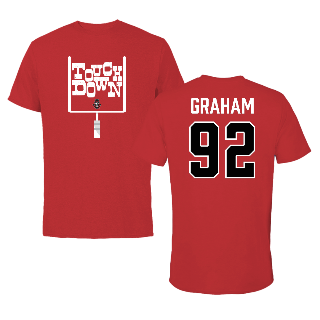 Austin Peay State University Football Red Touchdown Tee - #92 Caleb Graham
