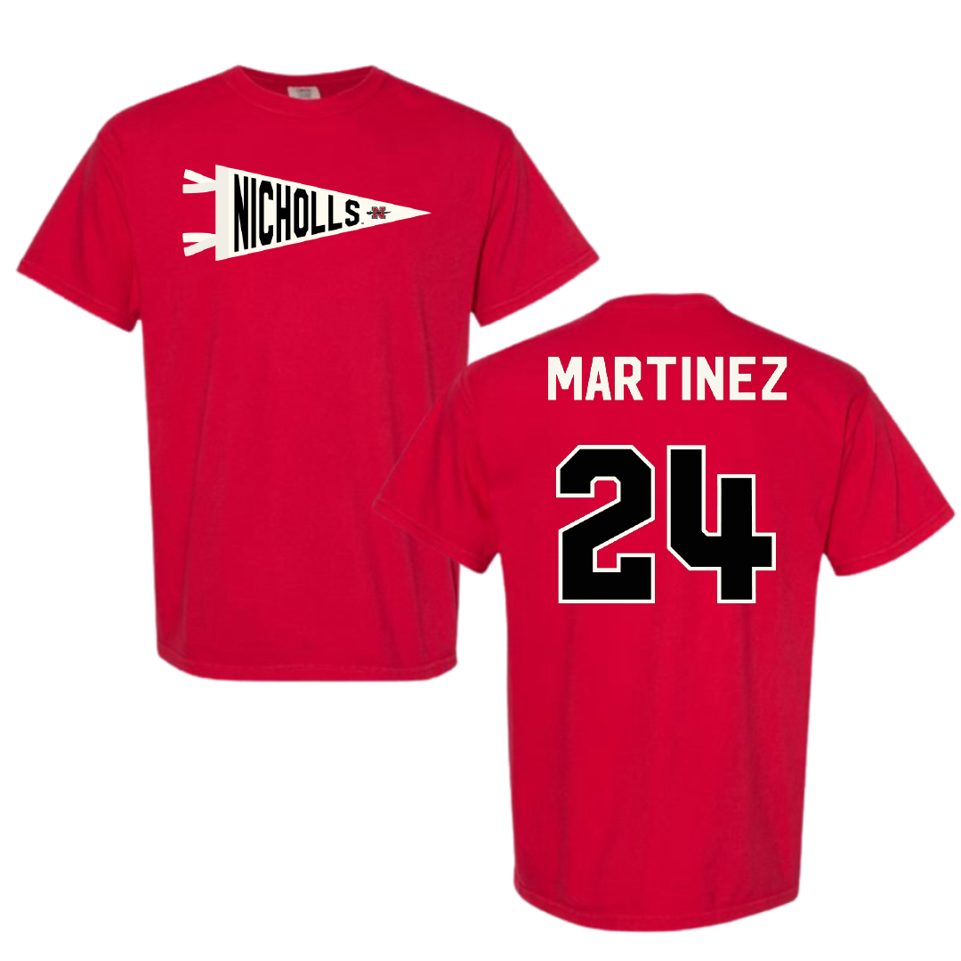 Nicholls State University Basketball Red Pennant Comfort Colors Tee - #24 Marypaz Martinez