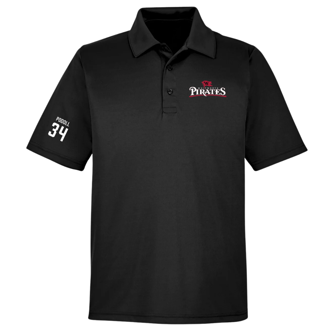 Whitworth University Football Black Polo - #34 Mason Podoll