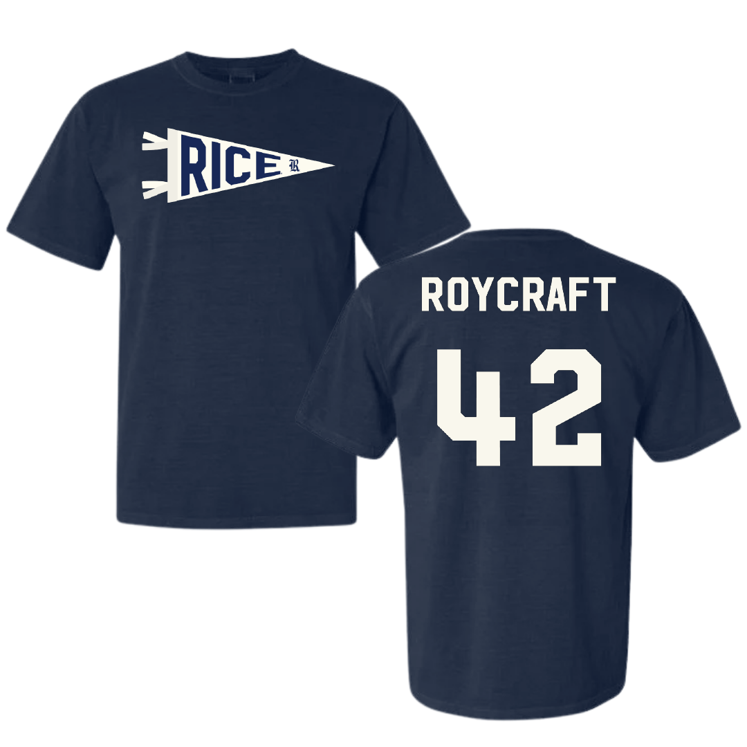 Rice University Baseball Navy Pennant Comfort Colors Tee - #42 Nolan Roycraft