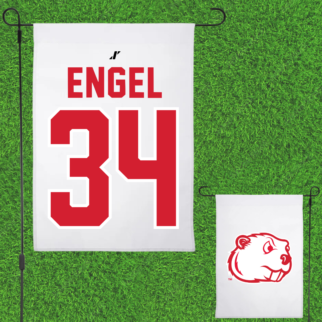 Minot State University Baseball White Garden Flag - #34 Alex Engel
