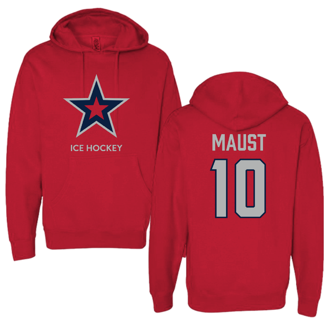 Robert Morris University Ice Hockey (M) Red Mascot Hoodie - #10 Paul Maust