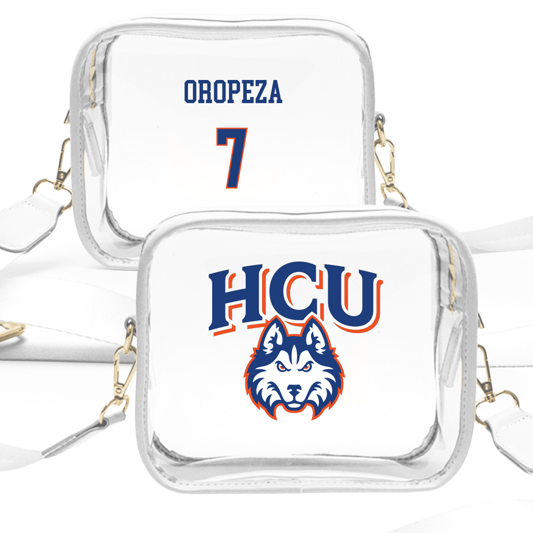 Houston Christian University Baseball White Clear Stadium Bag - #7 Robert Oropeza