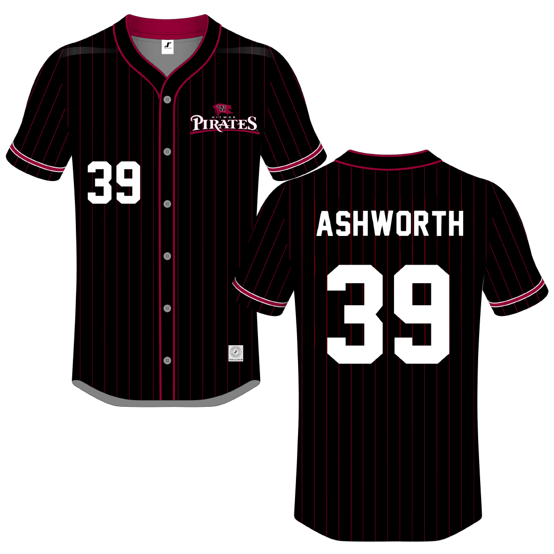 Whitworth University Black Pinstripe Button-Down Jersey - #39 Conner Ashworth
