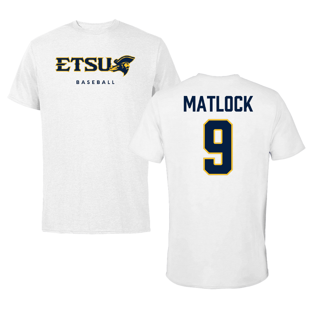 East Tennessee State University Baseball White Performance Tee - #9 Luke Matlock