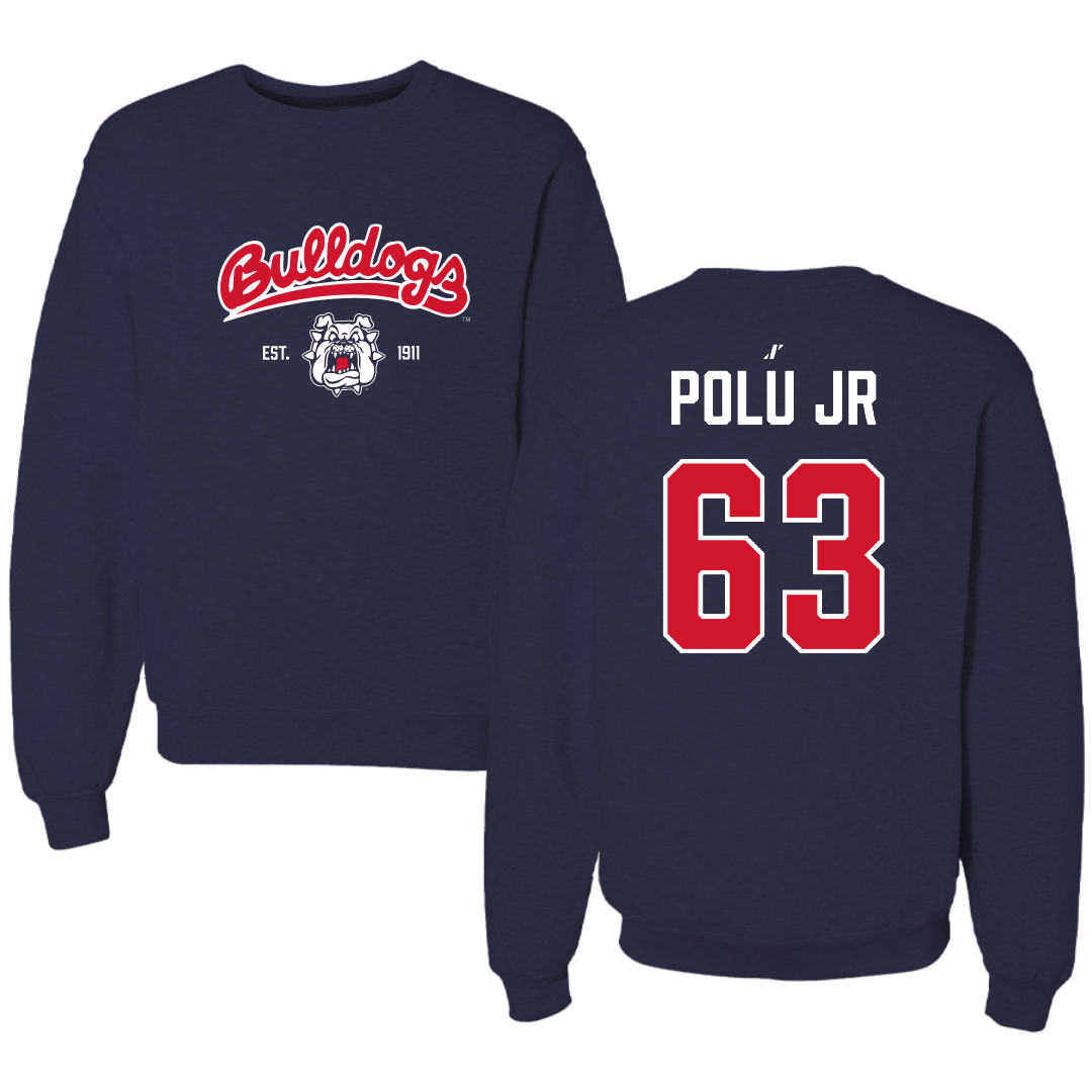 Fresno State University Football Navy General Crewneck - #63 Malcolm Polu Jr