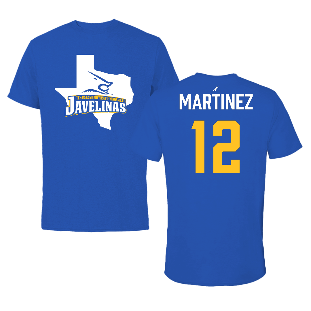 Texas A&M University-Kingsville Baseball Blue State Tee - #12 Derek Martinez
