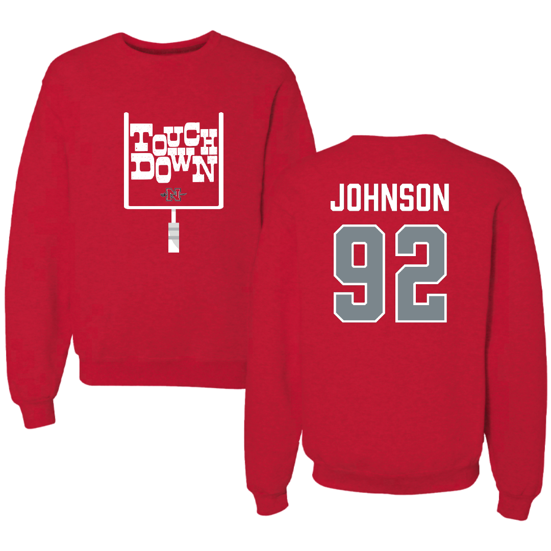 Nicholls State University Football Red Touchdown Crewneck - #92 Joshua Johnson