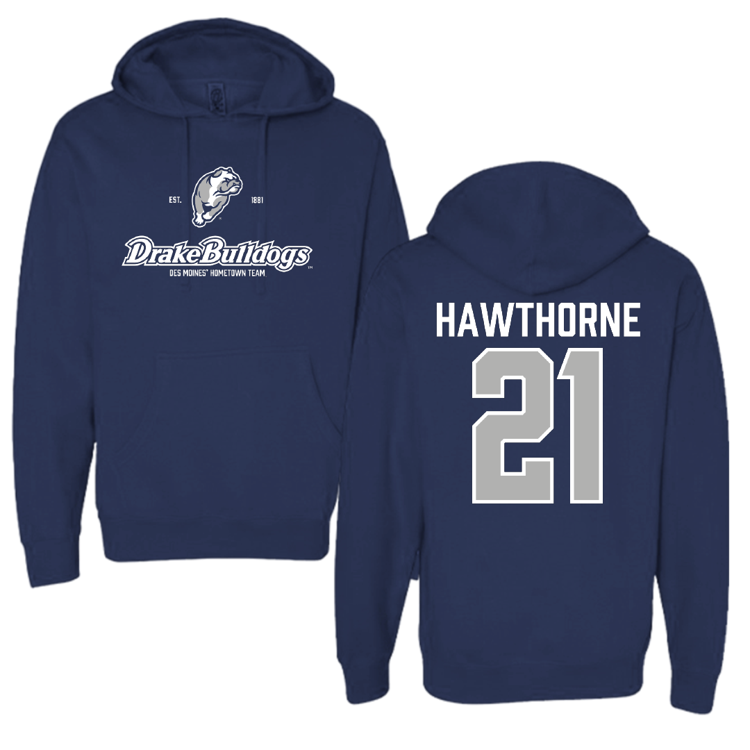 Drake University Basketball Navy General Hoodie - #21 Ava Hawthorne