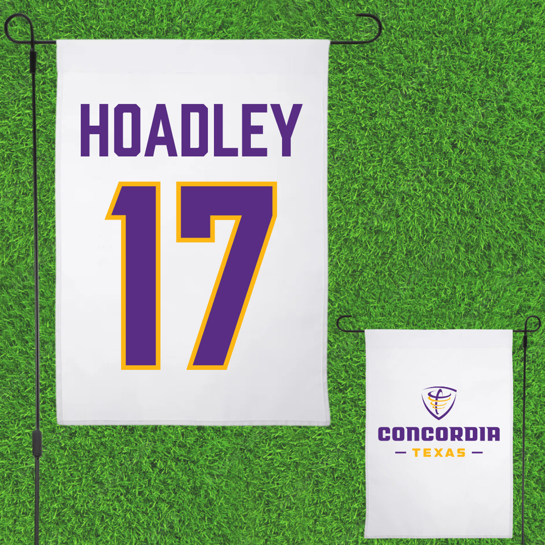 Concordia University (Texas) Baseball White Garden Flag - #17 Rowdy Hoadley
