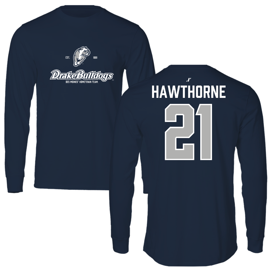 Drake University Basketball Navy General Performance Long Sleeve - #21 Ava Hawthorne