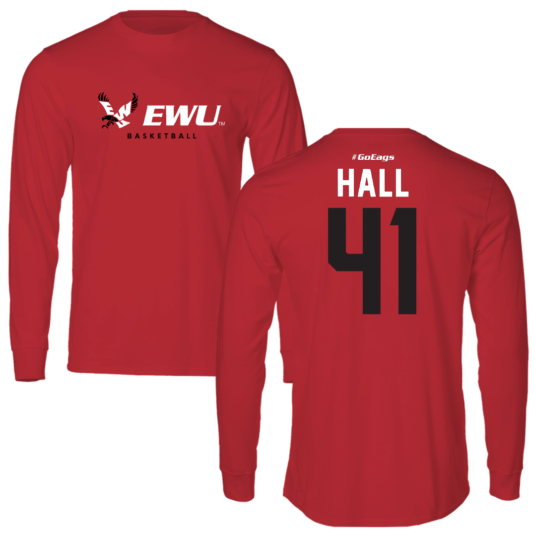 Eastern Washington University Basketball Red Performance Long Sleeve - #41 Addison Hall