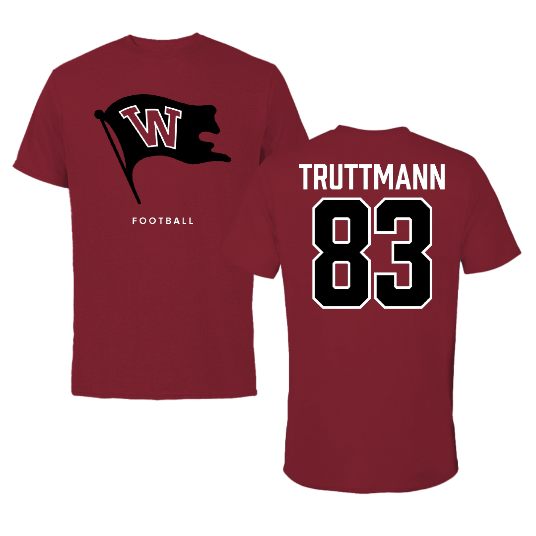 Whitworth University Football Cardinal Tee - #83 Ryder Truttmann
