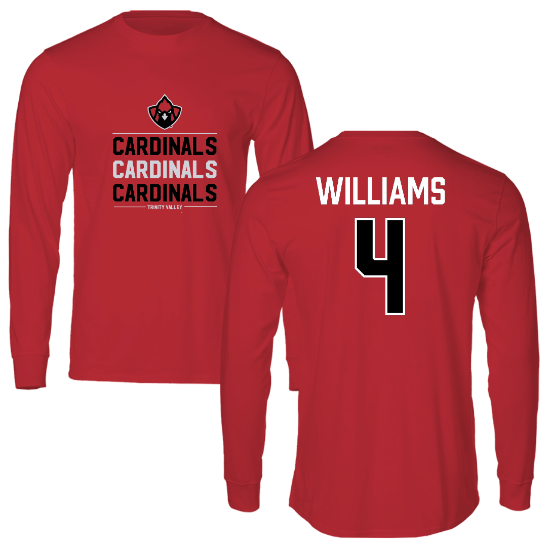 Trinity Valley Community College Football Red General Performance Long Sleeve - #4 Jamary Williams