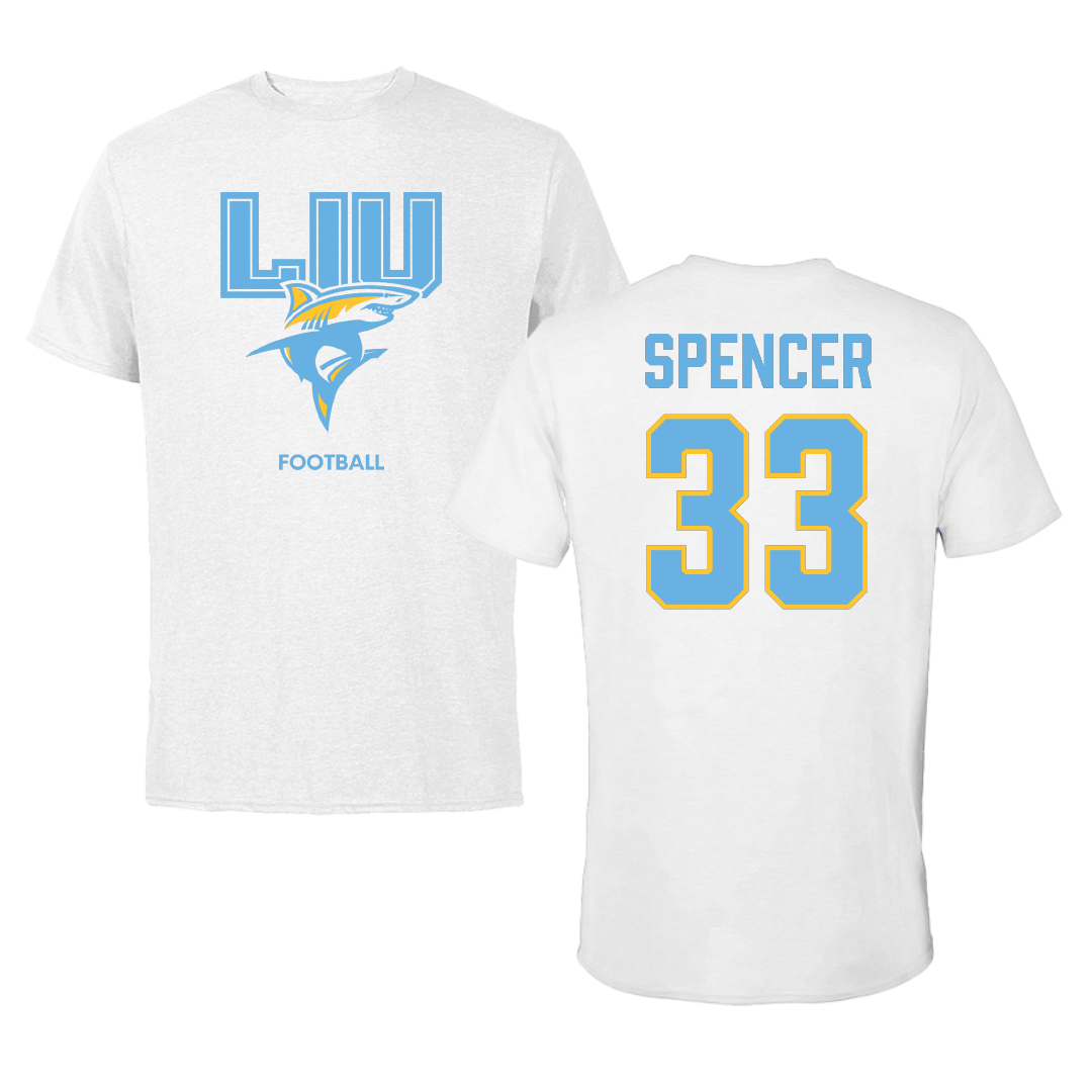 Long Island University Football White Tee - #33 Tyselle Spencer