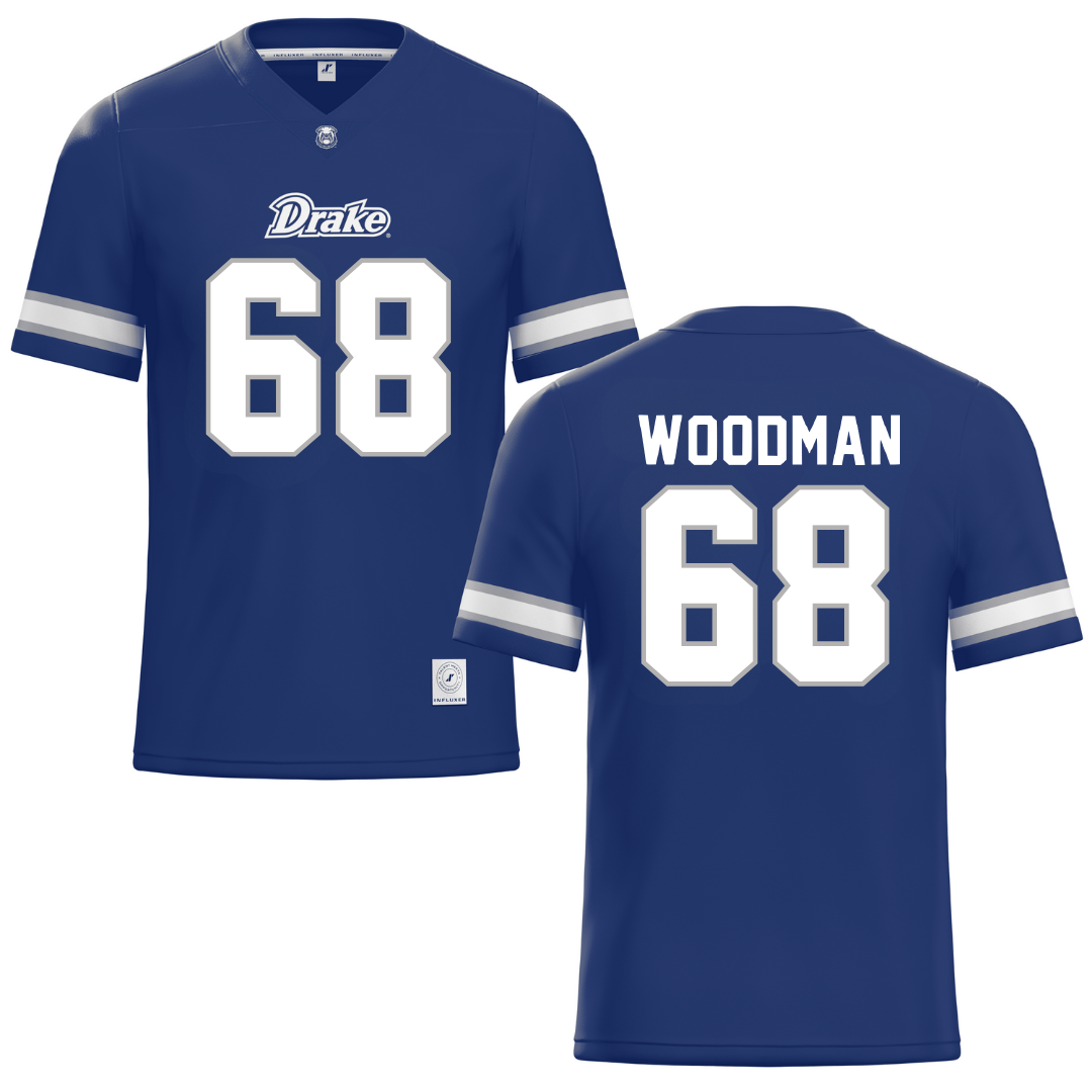 Drake University Navy Football Jersey - #68 Tyler Woodman