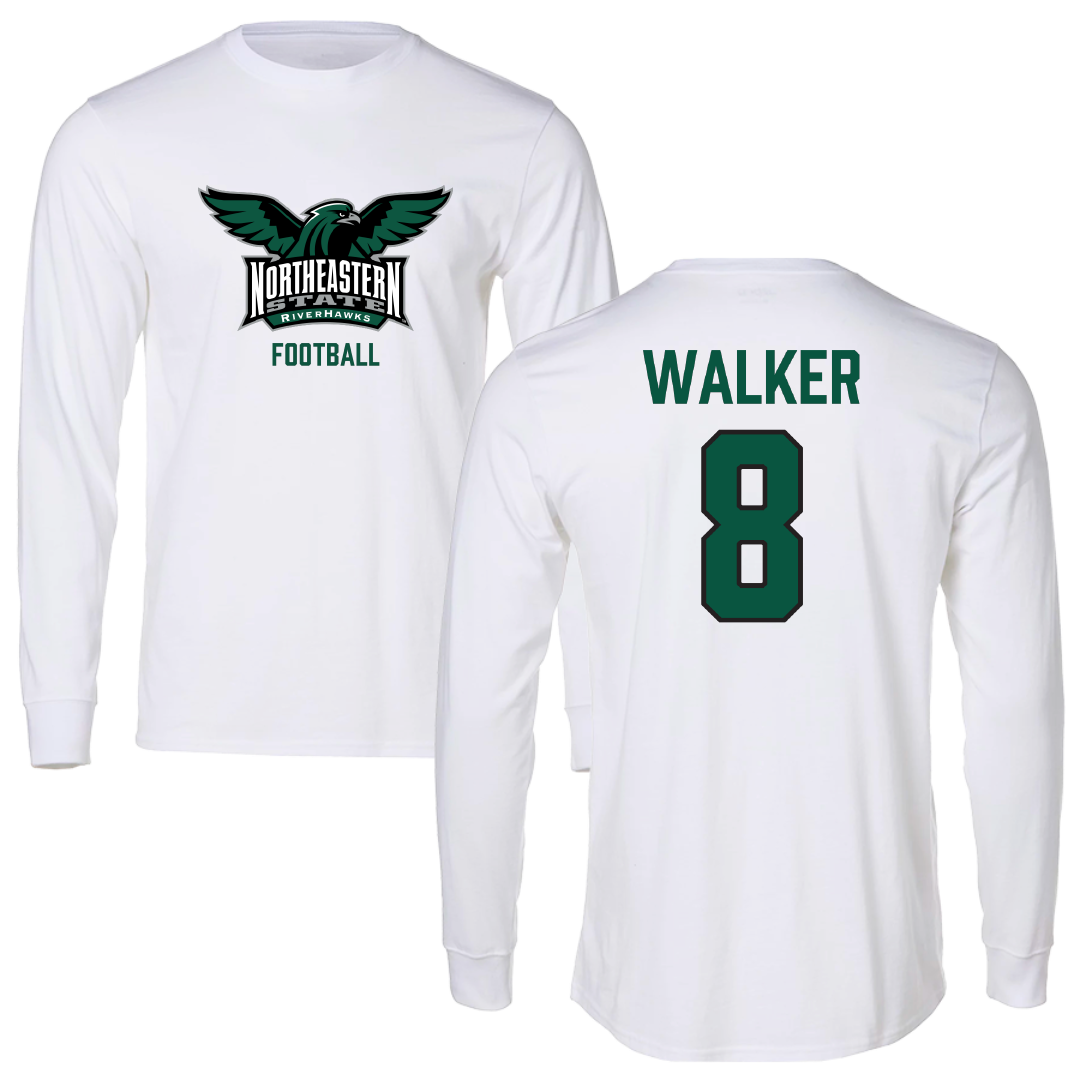 Northeastern State University Football White Performance Long Sleeve - #8 Khaden Walker