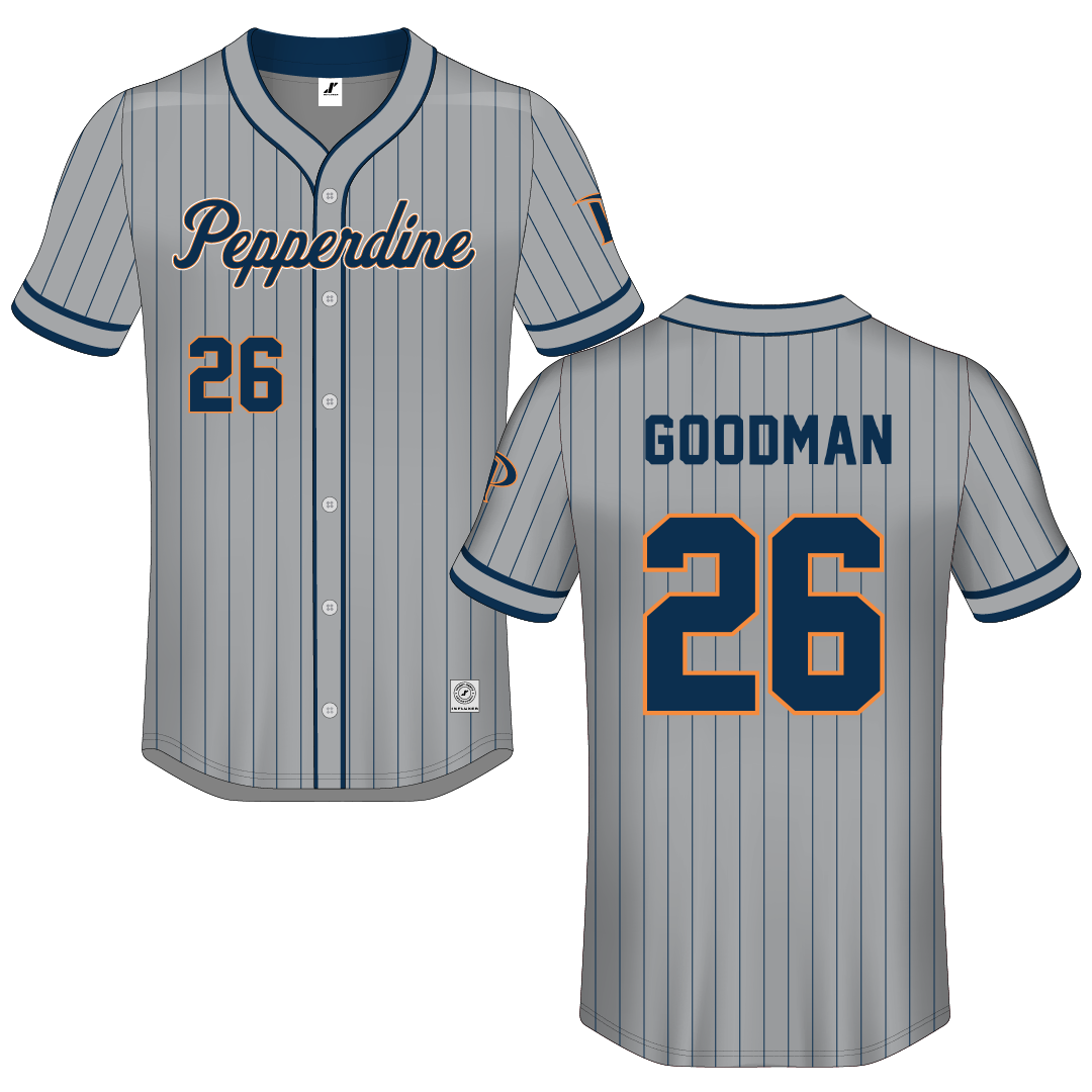 Pepperdine University Gray Pinstripe Button-Down Jersey - #26 Will Goodman