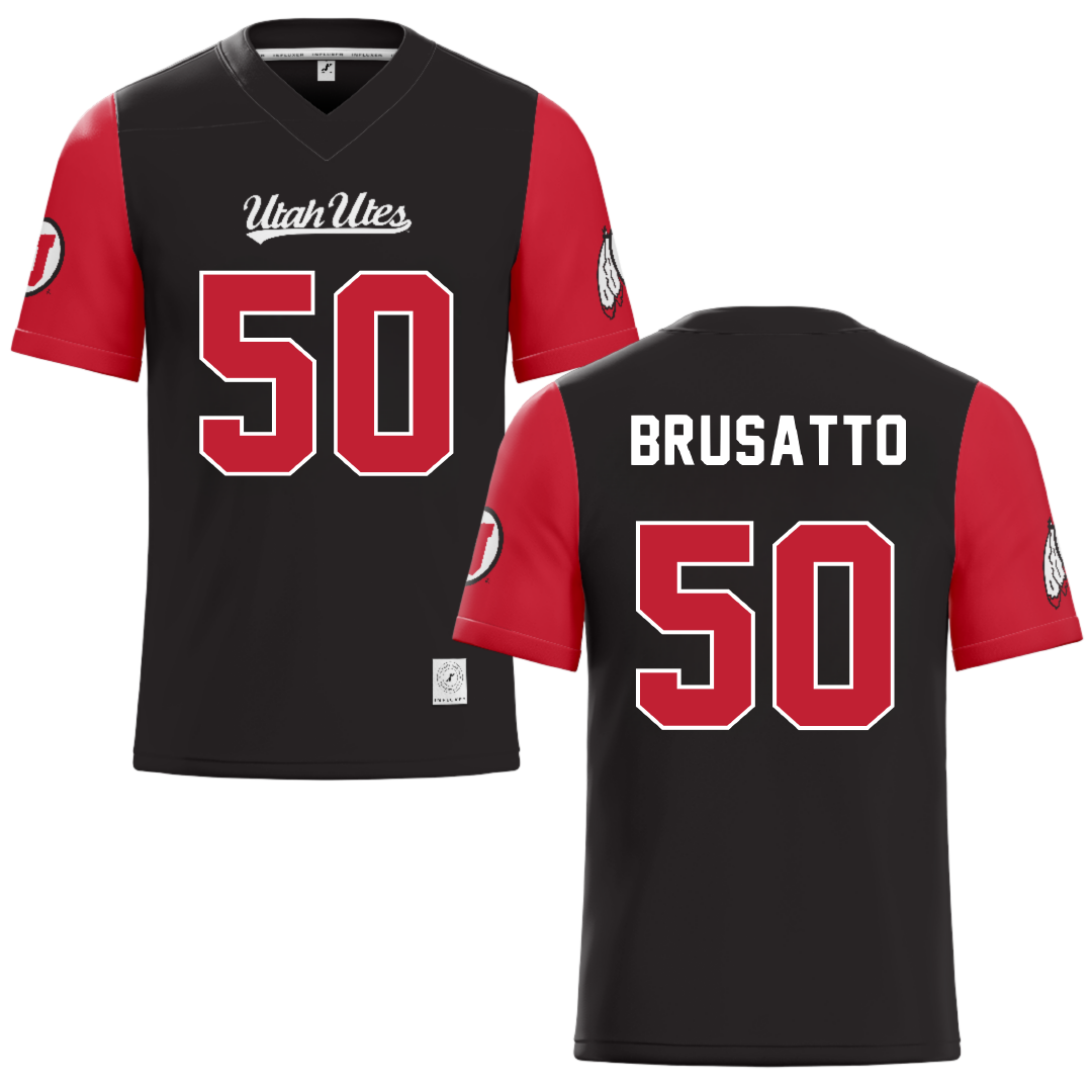 University of Utah Black Football Jersey - #50 Justice Brusatto