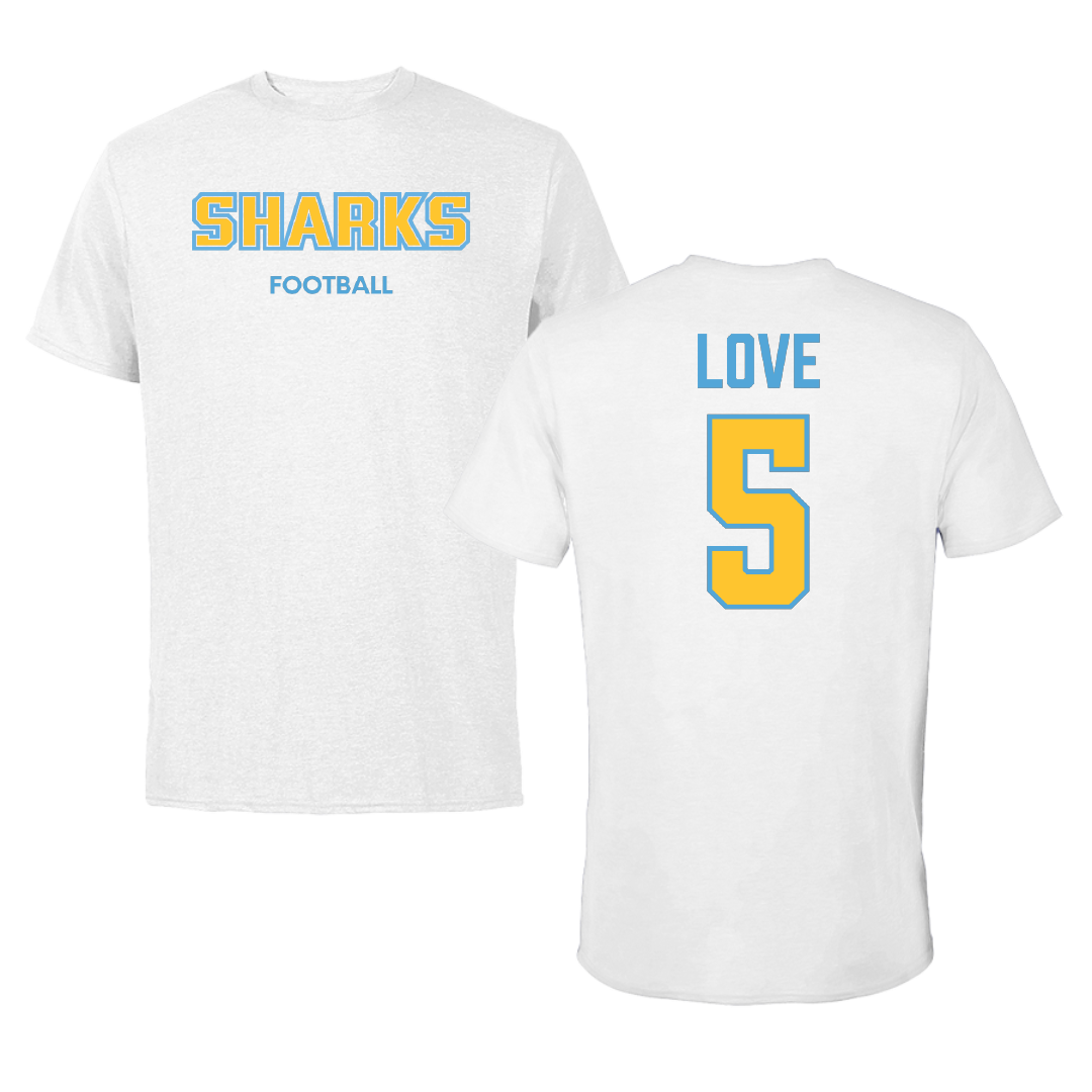 Long Island University Football White Sharks Tee - #5 Michael Love