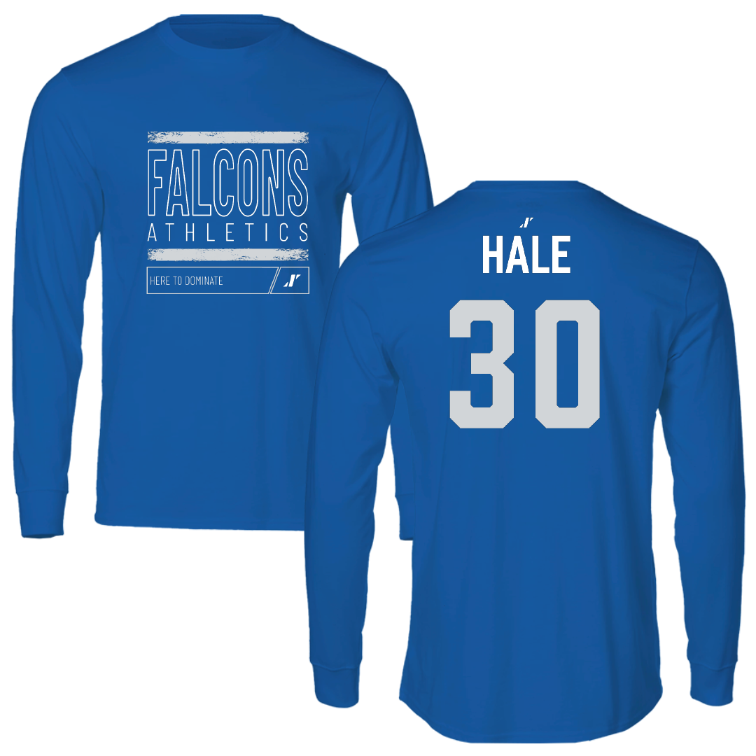 Albertus Magnus College Ice Hockey Blue Dominate Performance Long Sleeve - #30 Chace Hale