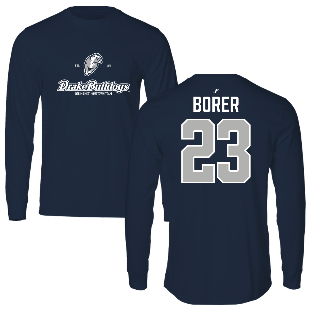Drake University Football Navy General Long Sleeve - #23 Parker Borer