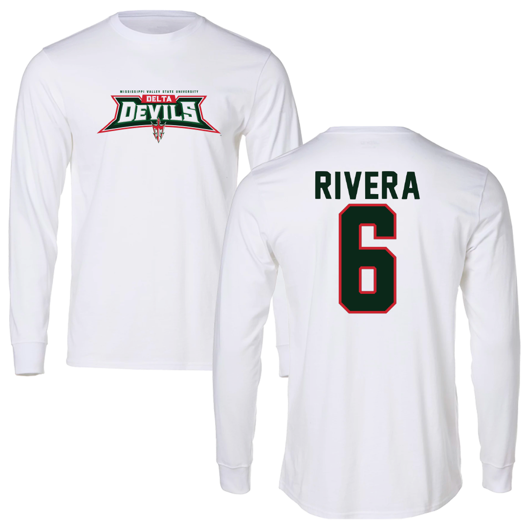 Mississippi Valley State University Baseball White Performance Long Sleeve - #6 James Rivera