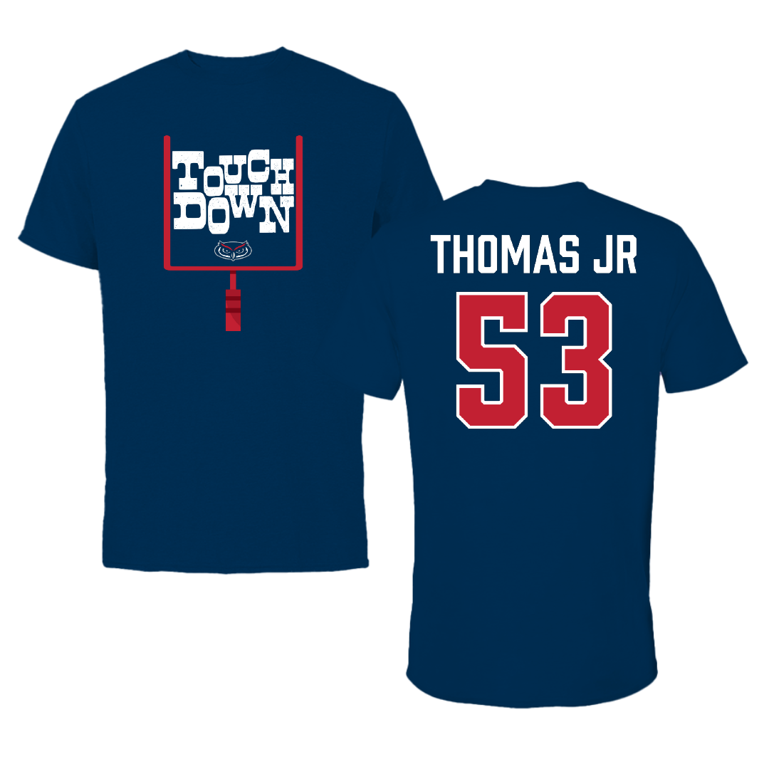 Florida Atlantic University Football Navy Touchdown Tee - #53 Richard Thomas Jr