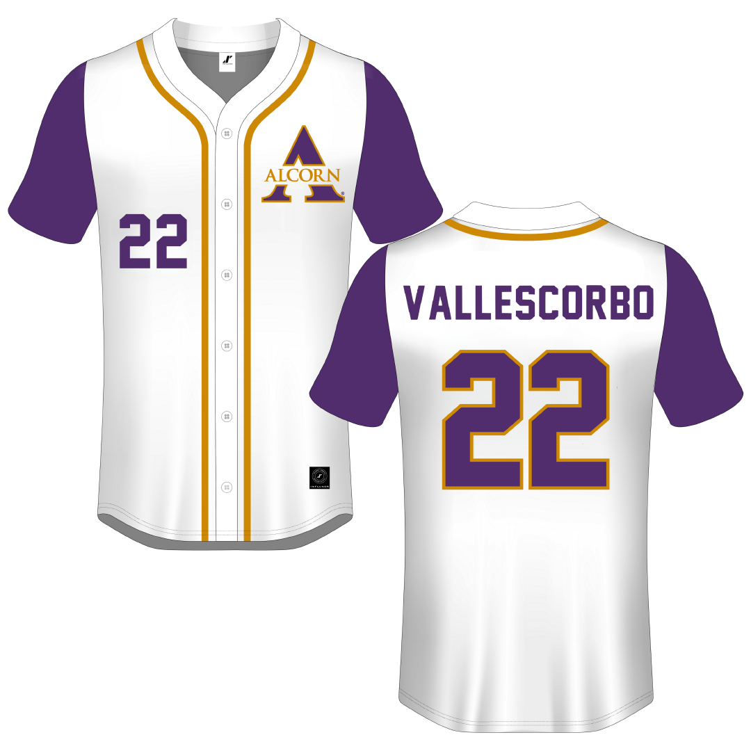 Alcorn State University White Button-Down Jersey - #22 Adrian Vallescorbo