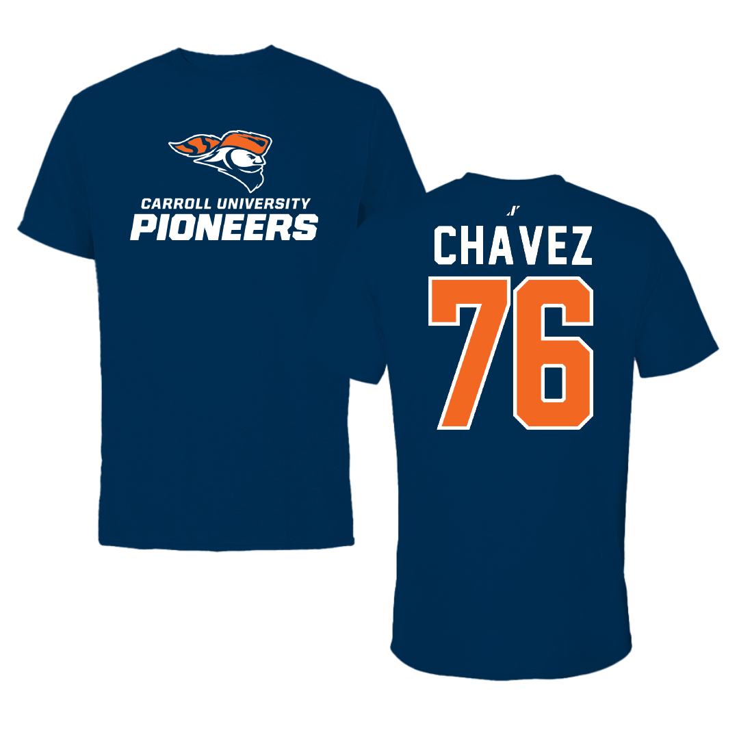 Carroll University Football Navy Tee - #76 Alberto Chavez