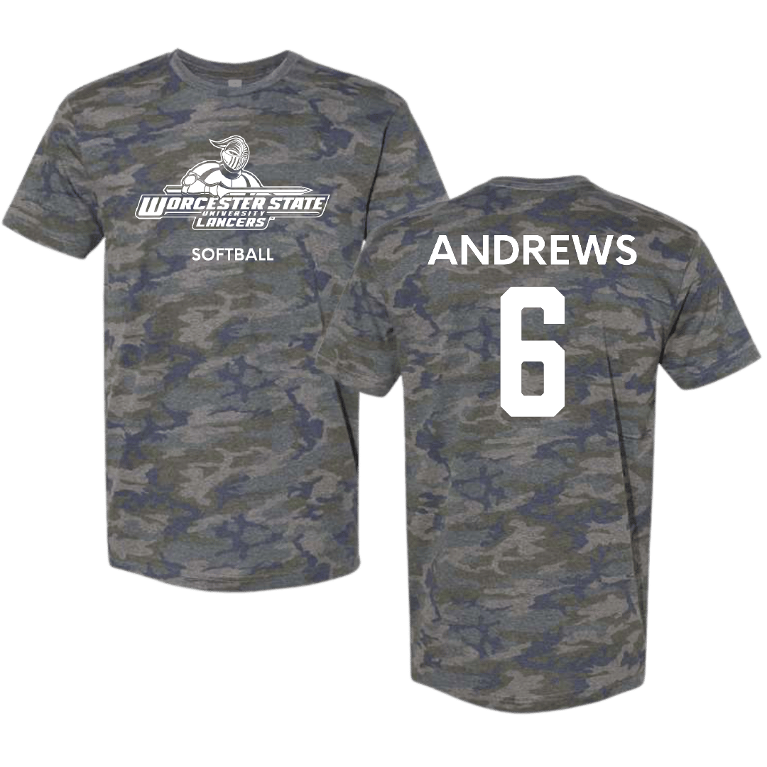 Worcester State University Softball Vintage Camo Tee - #6 Carisa Andrews