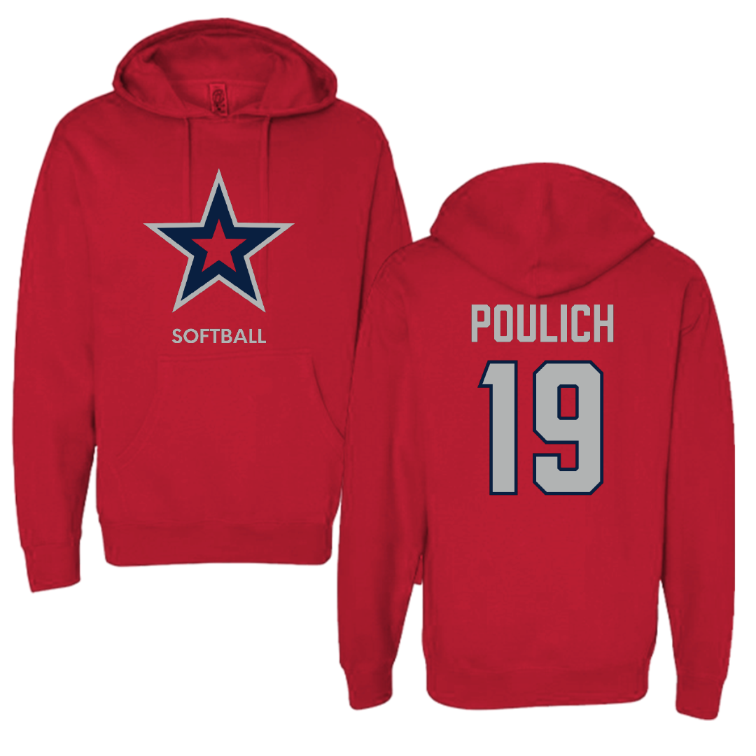 Robert Morris University Softball Red Mascot Hoodie - #19 Courtney Poulich